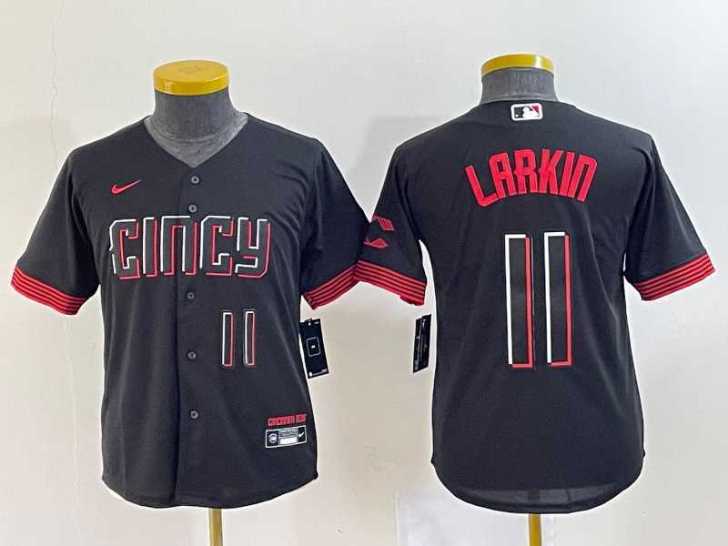 Youth Cincinnati Reds #11 Barry Larkin Number Black 2023 City Connect Cool Base Jersey->mlb youth jerseys->MLB Jersey